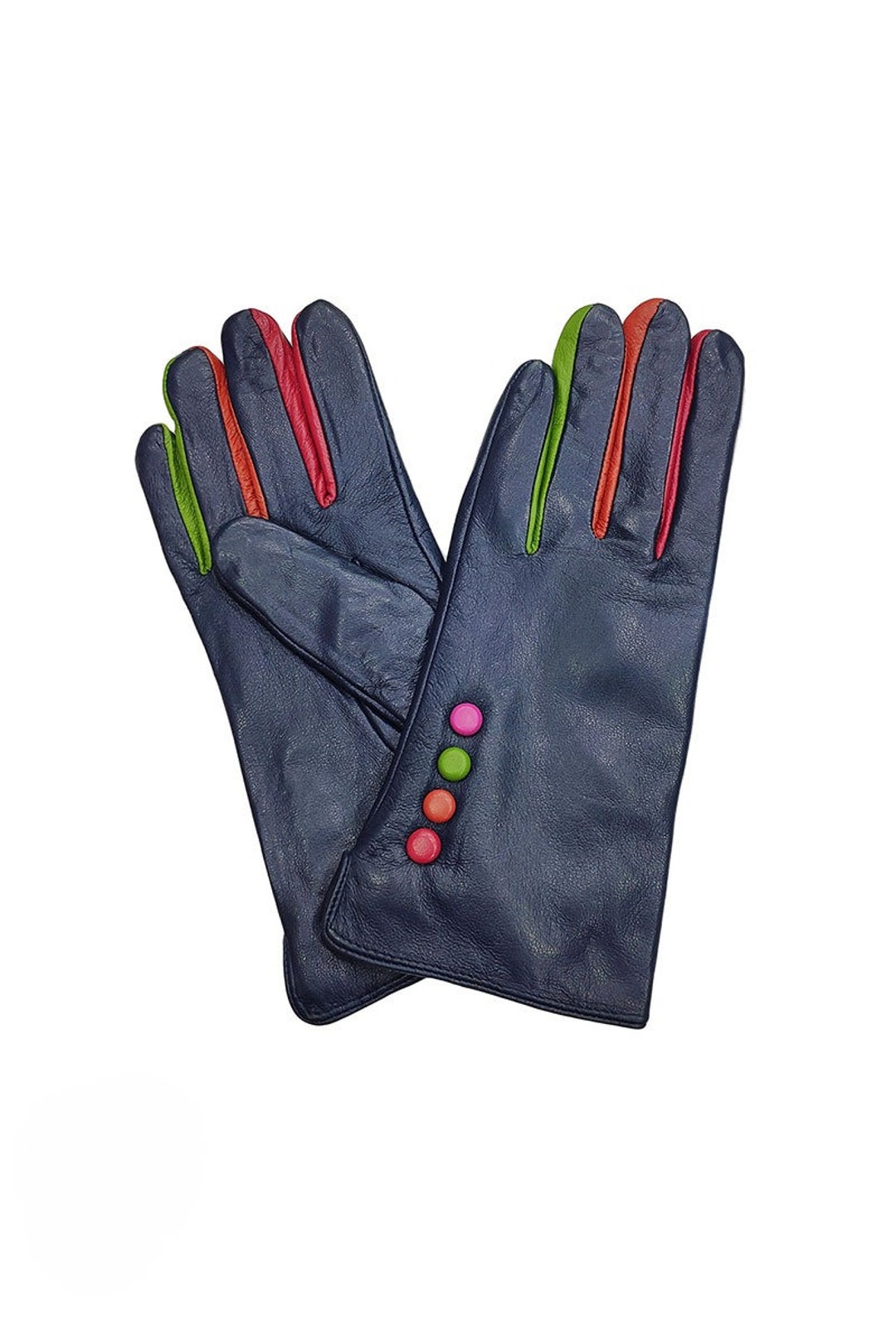 Women's Leather Glove Two Tone Soft Stylish Button Gloves Travel