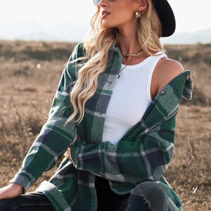 Plaid Pocketed Dropped Shoulder Coat