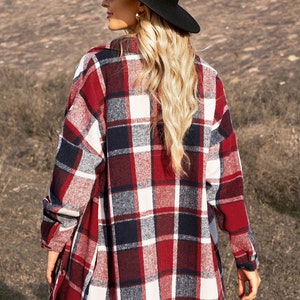 Double Take Drawstring Plaid Long Sleeve Hooded Shacket main image 0
