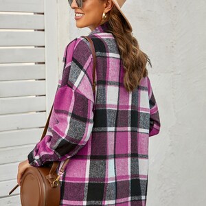 Plaid Pocketed Dropped Shoulder Coat