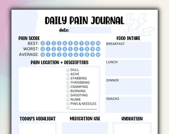 Chronic Pain - Daily Pain Journal, Daily Pain Tracker, Digital Download, Printable Download, Pain Management, Fibromyalgia, Endometriosis