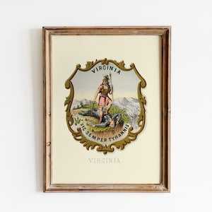Virginia State Coat of Arms | State Arms | Engraving by Henry Mitchell, published by L. Prang & Co. | 1876 | Printable | Original Document