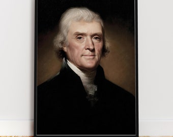 May include: A framed portrait of a man with white hair and a serious expression. He is wearing a black coat and a white collared shirt. The background is a warm, neutral color. The portrait is in a black frame.