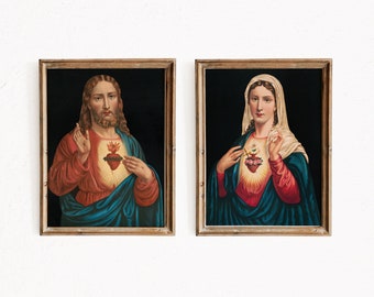 Hart van Jezus | S.S. Hart van Maria | Christelijke afdrukbare muurkunst | Christelijk geschenk | Katholieke woondecoratie | Katholiek geschenk | Digitaal downloaden