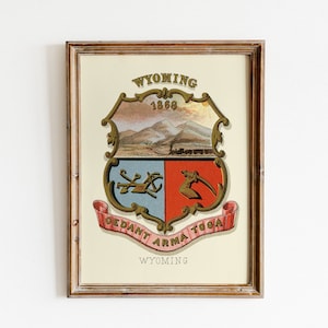 Wyoming Territory Coat of Arms | State Arms | Engraving by Henry Mitchell, published by L. Prang & Co.| 1876 | Printable | Original Document