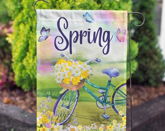 Welcome Spring Bicycle Garden Flag, Spring Garden Flag, Hello Spring Flag, Spring Floral Bike Flag, Spring Bicycle Flag, Farmhouse Decor