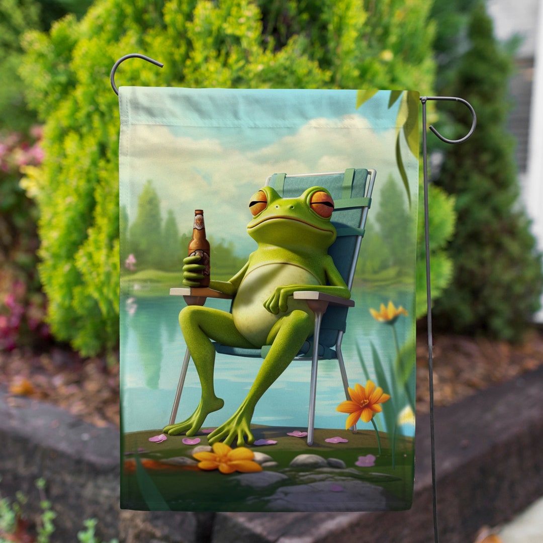 Funny Frog Garden Flag, Funny Frog Flag, to Our Pad Garden Flag