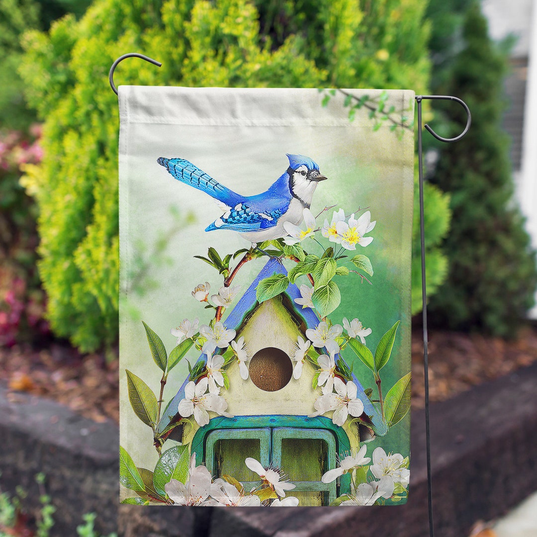 Blue Jay Garden Flag, Blue Jay Flag, Blue Jay Floral Birds Garden Flag