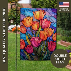 Spring Tulips Flag, Tulips Flag, Stained Glass Spring Floral Flag, Tulips Garden Flag, Spring Garden Flag, Spring Flag, Spring Flowers Flag