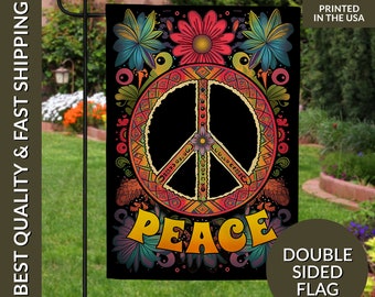 Floral Peace Sign Garden Flag, Peace Flag, Peace Garden Flag, Floral Spring Garden Flag, Hippie Floral Spring Decor, Floral Peace Sign Decor