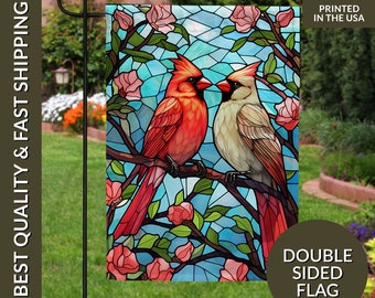 Stained Glass Cardinals Garden Flag, Red Cardinal Flag, Cardinal Couples Flag, Summer Spring Garden Flag, Spring Flag, Cardinal Summer Flag