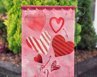 Happy Valentine's Day Garden Flag, Valentine Garden Flag, Valentine's Day Flag, Valentine Yard Flag, Pink Hearts Flag, Happy Valentine Flag