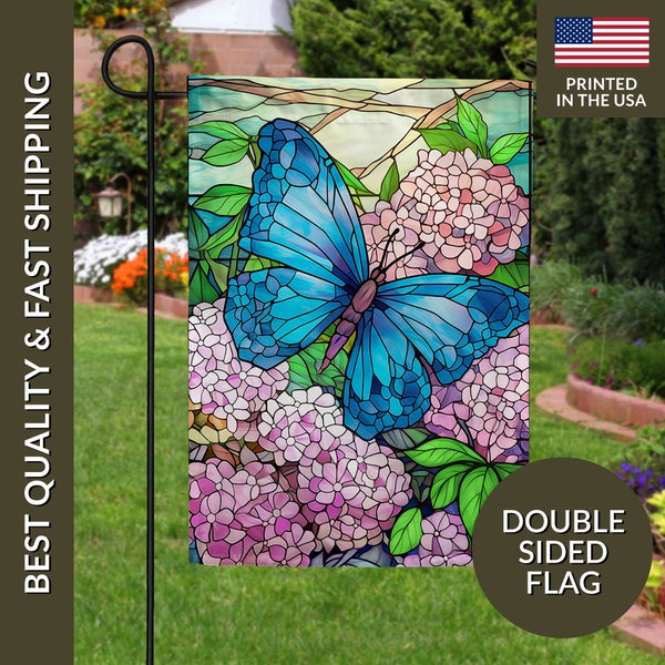 Butterfly Garden Flag, Butterfly Flag, Stained Glass Floral Garden Flag, Spring Garden Flag, Spring Flag, Summer Flag, Lilac Garden Flag