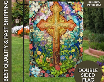 Floral Cross Garden Flag, Christian Cross Garden Flag, Divine Cross Flag, Christian Cross Flag, Jesus Flag, Religious Flag, Christian Flag