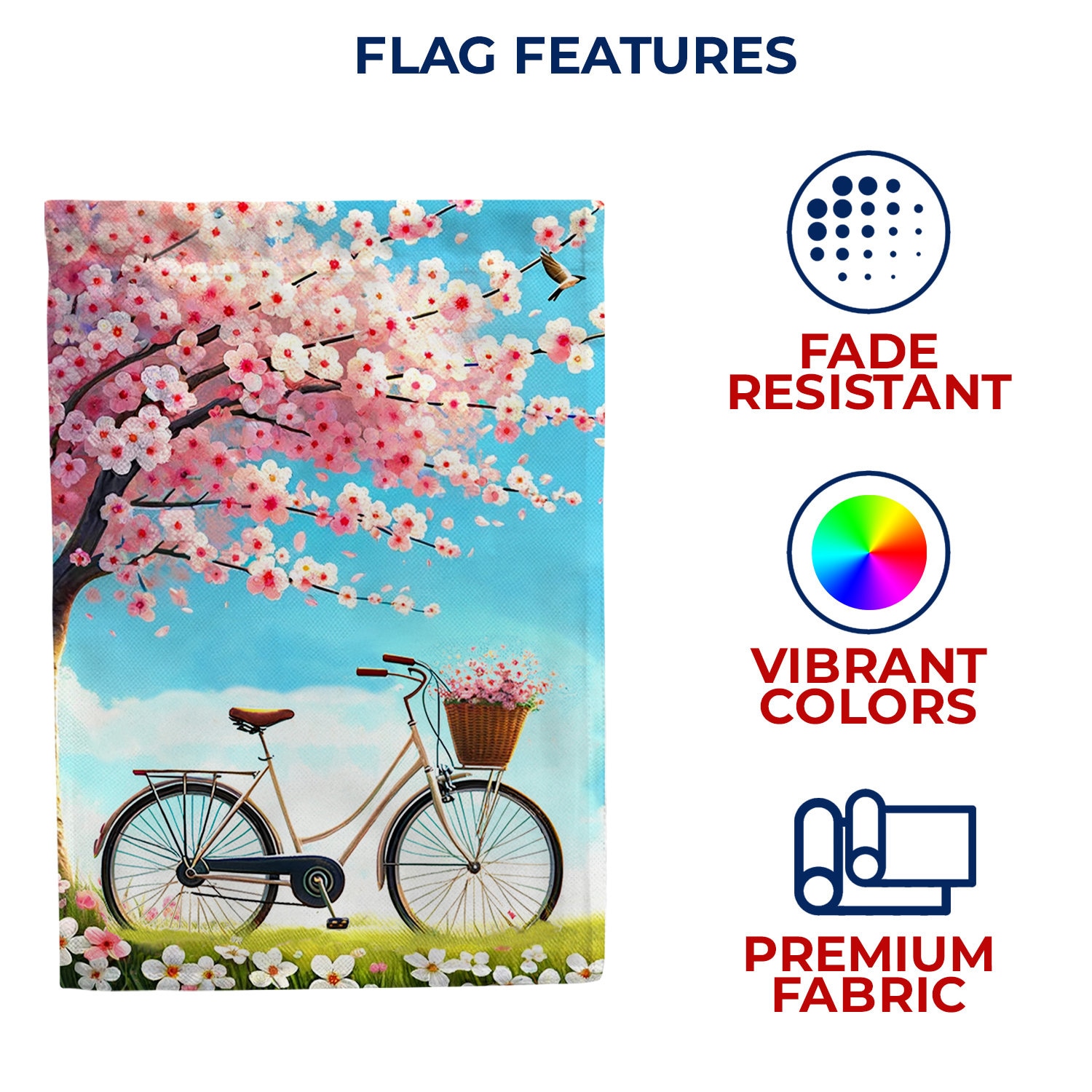 Welcome Spring Bicycle Garden Flag, Cherry Blossoms Spring Garden Flag, Hello Spring Flag, Spring Pink Floral Bike Flag, Spring Bicycle Flag