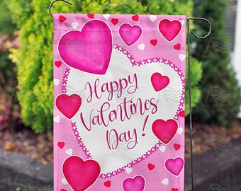 Happy Valentine's Day Garden Flag, Valentine Garden Flag, Valentine's Day Flag, Valentine Yard Flag, Pink Hearts Flag, Happy Valentine Flag