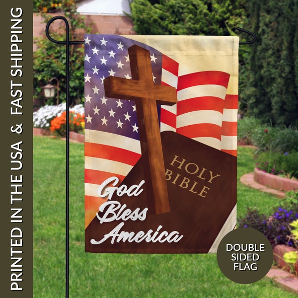 God Bless America Garden Flag, American Garden Flag, Memorial Day Garden Flag, 4th of July Garden Flag, Christian Cross American Flag