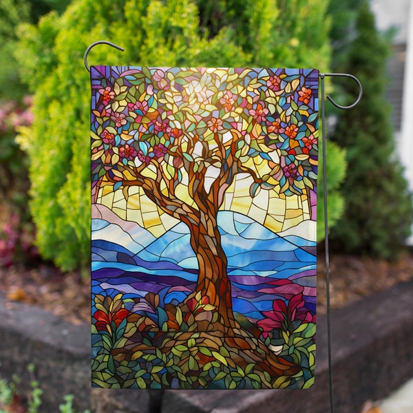 Stained Glass Tree Of Life Garden Flag, Tree Of Life Flag, Tree of Life Spring Garden Flag, Welcome Spring Yard Flag, Tree Welcome Flag