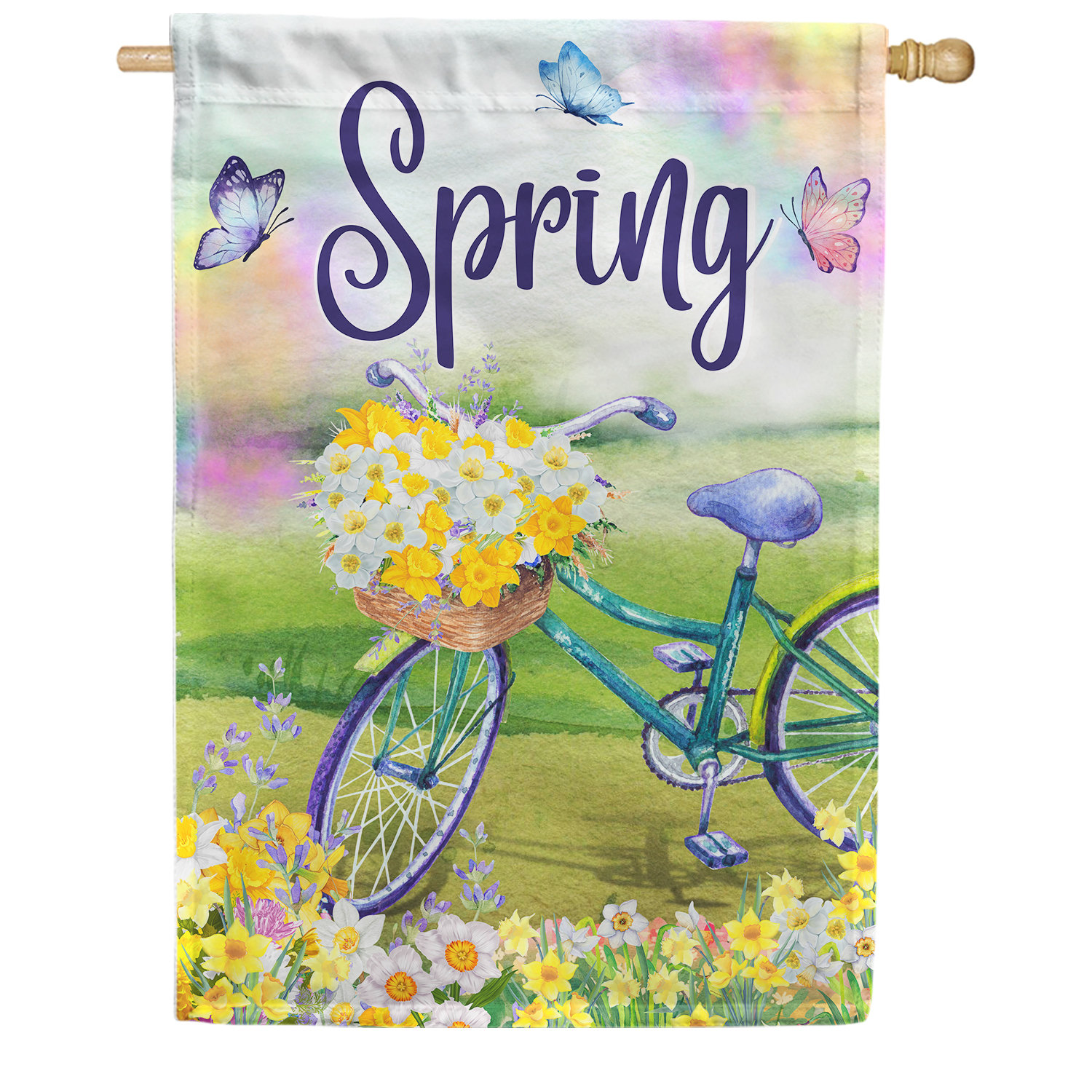 Welcome Spring Bicycle Garden Flag, Spring Garden Flag, Hello Spring Flag, Spring Floral Bike Flag, Spring Bicycle Flag, Farmhouse Decor