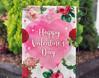 Happy Valentine's Day Garden Flag, Valentine Garden Flag, Valentine's Day Flag, Valentine Yard Flag, Pink Hearts Flag, Happy Valentine Flag