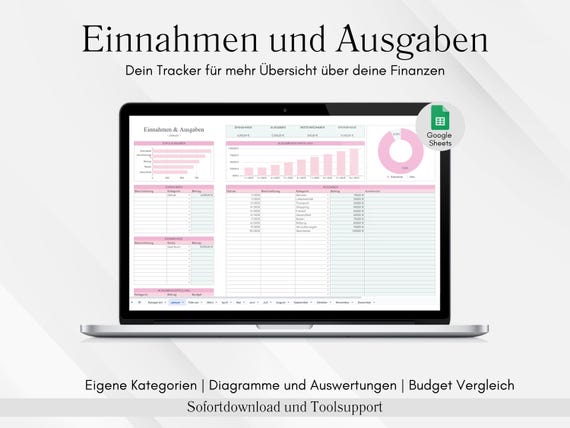 Einfaches Haushaltsbuch Microsoft Google Sheets DEUTSCH, Einnahmen Tracker, Ausgabentracker, Excel Budget Vorlage, Monatsplaner, Finanzen