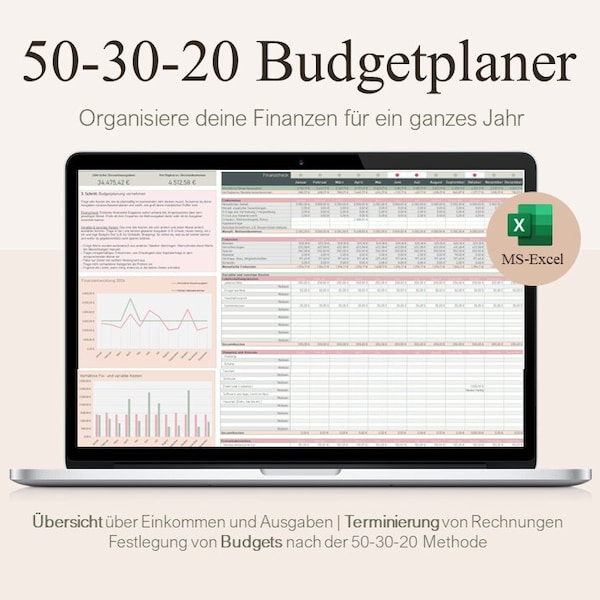 Jahresplaner Budget Tracker | Finanzplaner MS Excel Kalkulationstabelle | Einnahmen Ausgaben Jahresbudget 2024 | Gehaltsplaner deutsch
