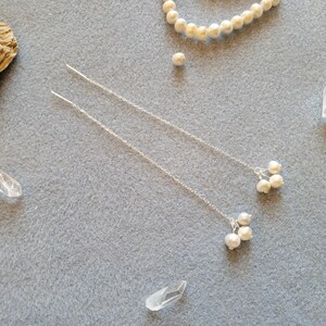 Pendientes colgantes de perlas de plata de ley - Cadena delicada - Estilo minimalista, clásico y elegante.
