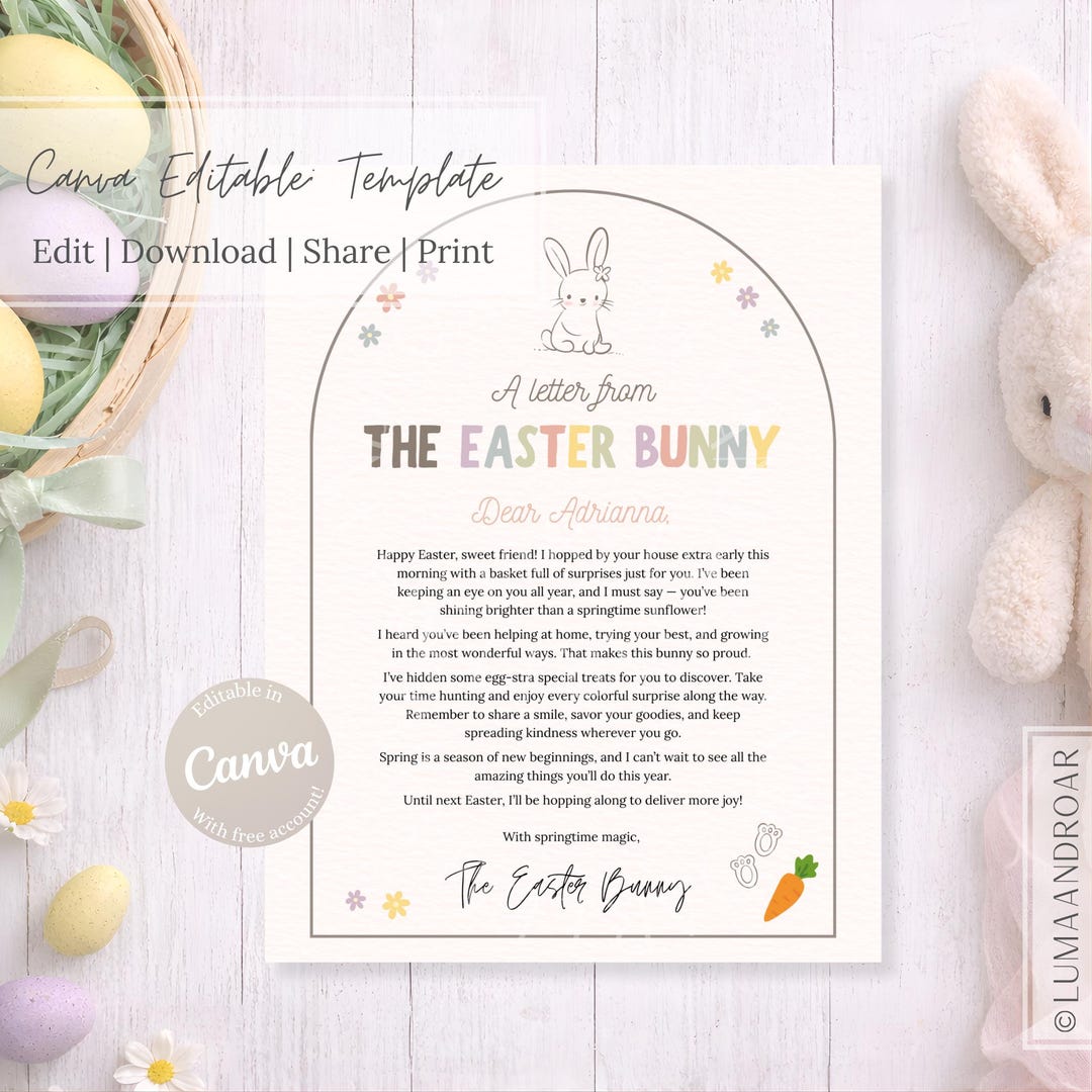 Editable Easter Bunny Letter Template | Printable 8.5x11 Easter Letter ...
