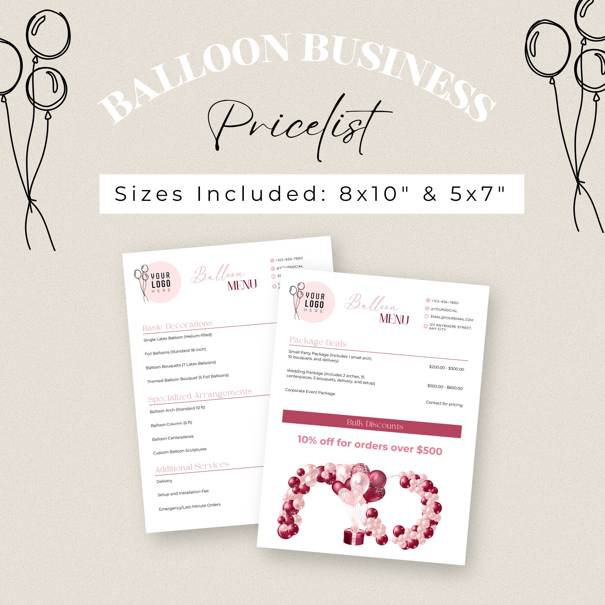 Pricing Guide for Balloon Services, Balloon Order Form Template