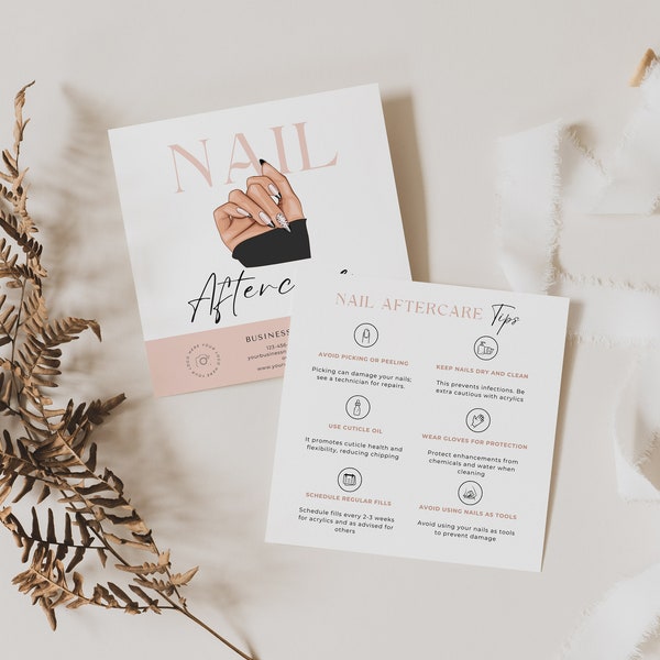 Editable Nail Business Card, Aftercare Cards, Nail Aftercare Advice, Canva Editable Template with SVG Icons, Editable Nail Care Instructions