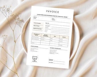 Minimalist Printable Business Invoice Template, Modern Boho Client Invoice, Small Business Service Invoice Template, Editable Canva Template