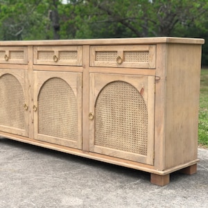 Solid wood TV Stand Buffet Credenza Sideboard Cane Rattan Handmade to Order Houston TX