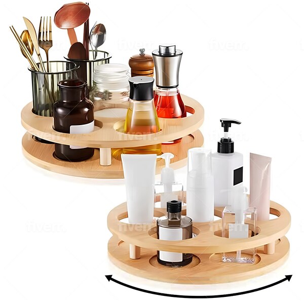 Bamboo Coffee Syrup Carousel - Rustic Lazy Susan for Syrups, Spices and Wine | 750ml Bottle Organizer for Kitchen & Coffee Stations