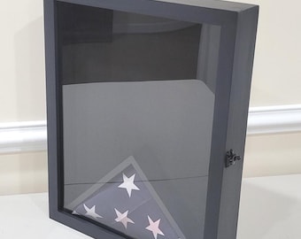 Military Flag Shadow Box 16x20 | Fits 3'x5' Flag | Hinged Front Door | Custom Stain or Paint | Retirement case | Veteran Gift Made in USA