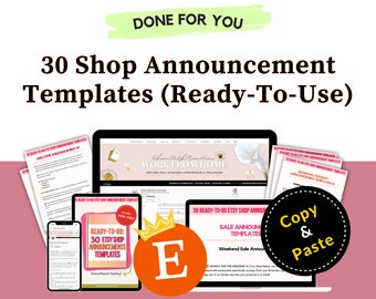 30 Shop Announcement Blanks Templates Bundle, How To Sell On Etsy, Etsy Shop Templates, Etsy Shop Kit, Etsy Shop Planner, Etsy Seller Help