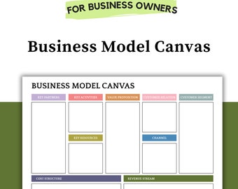 One Page Small Business Plan: The Business Model Canvas, Printable Business Template, Strategic Planning Template, Small Business Template