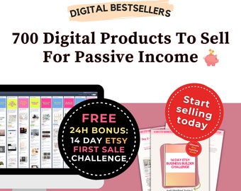 700 IDEIAS DE PRODUTOS DIGITAIS, venda no Etsy para renda passiva, ideias para pequenas empresas, produtos digitais mais vendidos, ideias de produtos Etsy