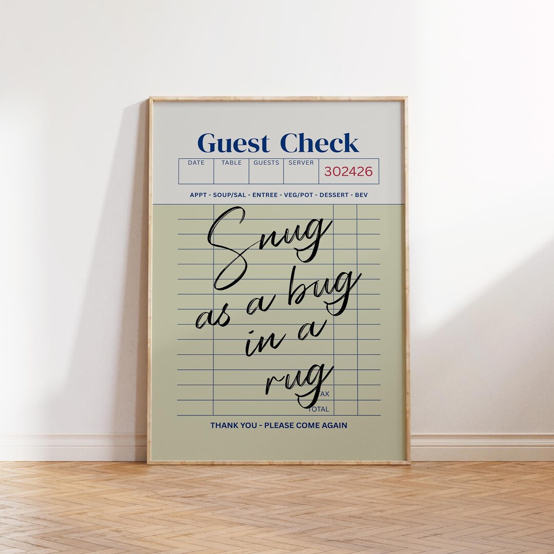 Snug as A Bug Art Print Poster Guest Check Wall Art Trendy Bedroom Wall ...