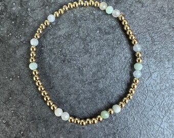 Gold bead 14kt gold-filled non-tarnish bracelet with stone accent beads