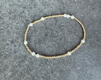 Gold bead bracelet with pearl accents - 14kt gold filled non-tarnish