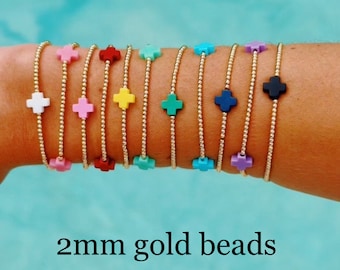 Classic cross bracelet with gold-filled beads 2mm beads