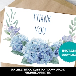 Cartes de remerciement hortensia bleu I Cartes de remerciement fixes I Carte de correspondance hortensia I Papeterie hortensia I Papeterie adulte floral