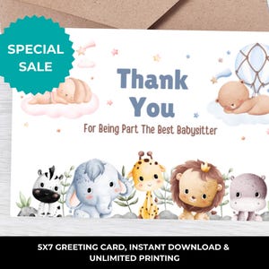 Carte de remerciement pour baby-sitter I Carte de remerciement pour nounou I Carte de remerciement pour garde d'enfants I Carte pour baby-sitter I Carte de baby-sitter I Carte de remerciement pour baby-sitter
