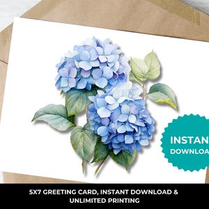 Cartes de remerciement hortensia bleu I Cartes de remerciement fixes I Carte de correspondance hortensia I Papeterie hortensia I Papeterie adulte floral