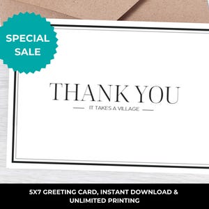 Carte de remerciement pour baby-sitter I Carte de remerciement pour nounou I Carte de remerciement pour garde d'enfants I Carte pour baby-sitter I Il faut un village I Babysitter Merci