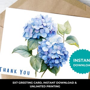 Cartes de remerciement hortensia bleu I Cartes de remerciement fixes I Carte de correspondance hortensia I Papeterie hortensia I Papeterie adulte floral
