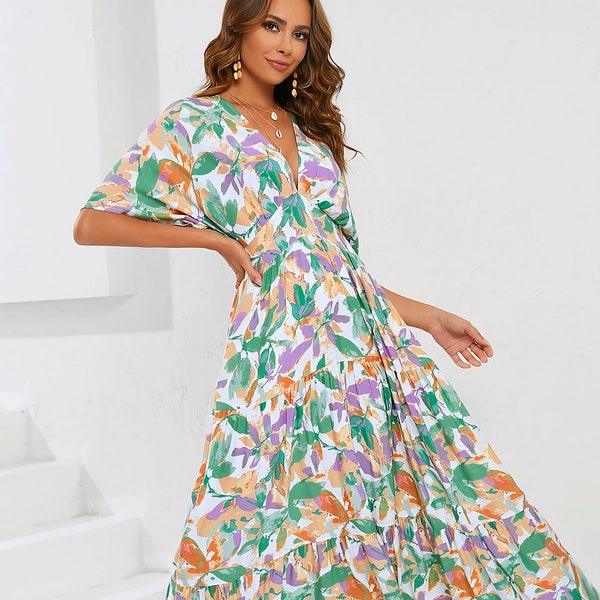 Sommer Frauen Maxi Kleid Floral Boho Sommerkleid für Frauen | Boho Sun für Frauen Boho Kleidung Kleid Geschenk für Frauen