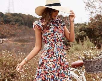 Sommer Frauen Maxi Kleid Floral Boho Sommerkleid für Frauen | Mit Kurzen Ärmeln Boho Sun Kleider Kleid Geschenk für Frauen