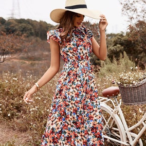 Summer Women Maxi Dress Floral Boho Sundress for Women | Short Sleeves Boho Sun Dresses Dress Gift for Women