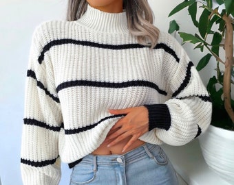 Sweater Pullover für Frauen - Knitting Oversize Long Sleeve - Loose Knitted - Outerwear Womens - Herbst Winter Sweaters Y2K Casual